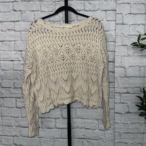 Garnet Hill Ecru Cream Crochet Knit Sweater